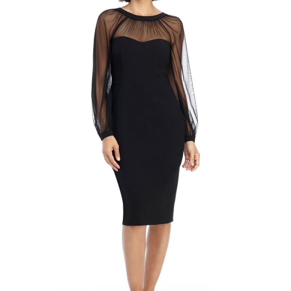 Maggy London Elegant Black Sheer-Sleeve Cocktail Dress